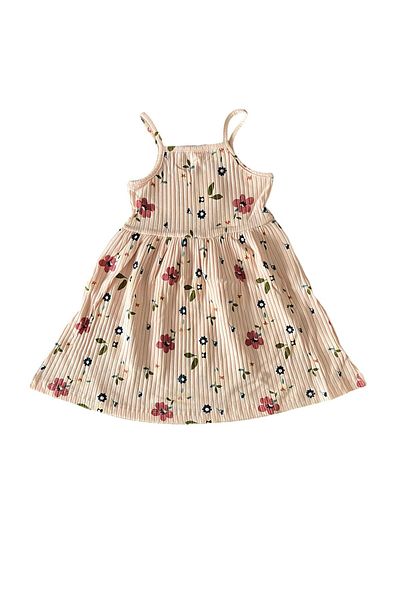 BY-GRİ By-Grey Flower Patterned Girl's Summer Dress with Straps