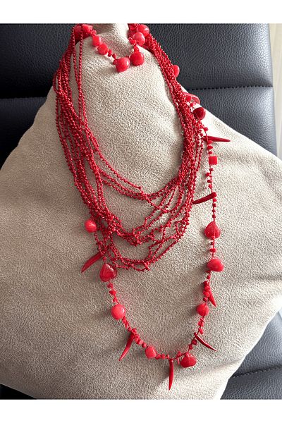 Filmaldım Red Stone Bohemian Necklace and Bracelet