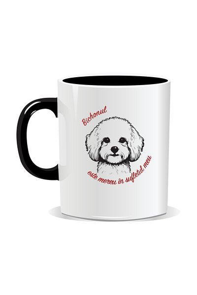 OEM Personalized mug with messages for dog lovers, Bichon is my soul - Black interior