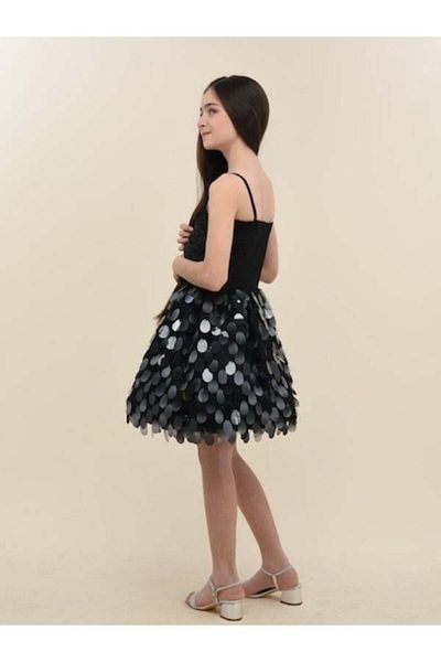 Zekids Girl's Sequin Embroidered Balloon Skirt Detailed Evening Dress