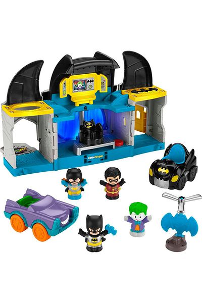 FISHER PRICE Little People DC Super Friends Toddler Toy Deluxe Batcave Playset with Batman Figure