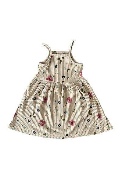 BY-GRİ By-Grey Flower Patterned Girl's Summer Dress with Straps