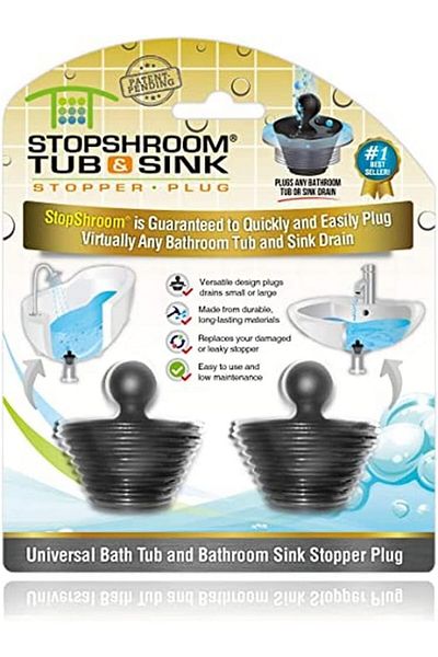 MCreative Bathtub 2-Pack Universal Stopper for Tub and Bath Sink Drains, Black Plug 2Pk, 2 Count