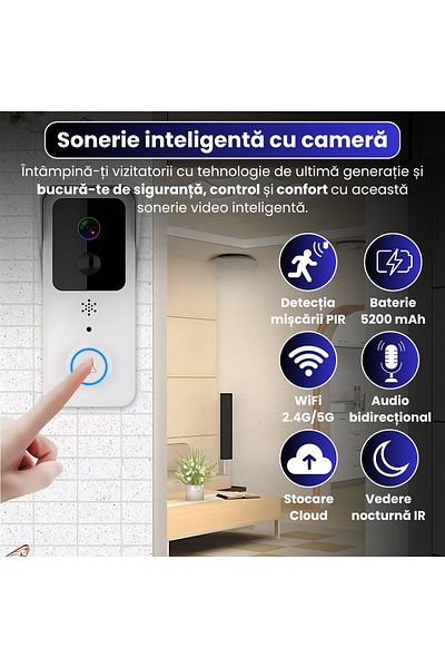 Spionescu Smart doorbell with HD camera, IR night vision, two-way audio, motion detection, app control