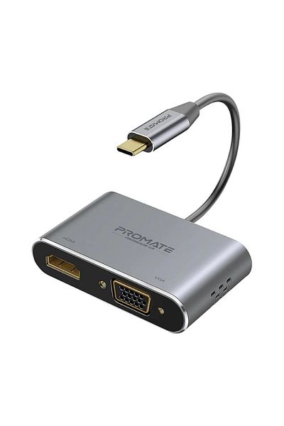 Promate Best High Definition USB-C Display Adapter Supports 4K HDMI Video with 1080p VGA Support