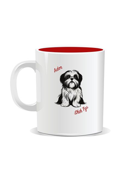 OEM Personalized mug with messages for dog lovers, I love shih tzu - Red interior