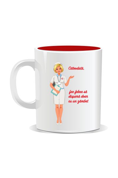 OEM Personalized mug for nurses, I make fever go away with just a smile - Red interior