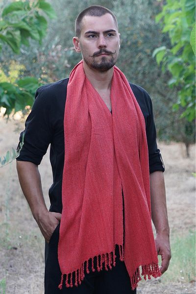 Defne&Apollon İpekçilik 100% Peace Silk Hand Woven Kaşkol 45 X 200 cm - Red