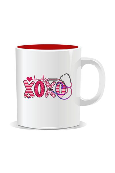 OEM Personalized mug for nurses, XOXO - Red interior