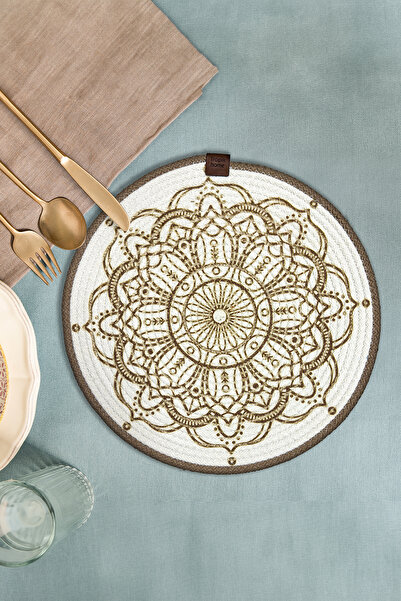 Tropikhome Hasır Supla Dijital Baskı Etnik Desenli Amerikan Servis Şık Örgü Sunumluk - 32x32 cm