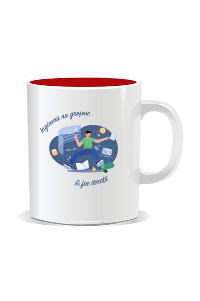 OEM Personalized mug with messages for engineers, Engineers don't make mistakes, they iterate - Red interior