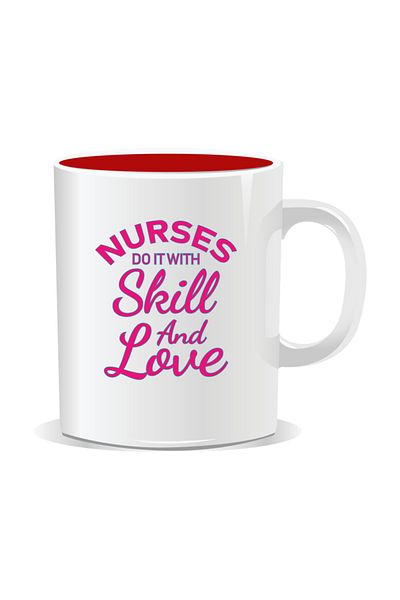 OEM Personalized mug for nurses, Nurses do it with skill and love - Red interior