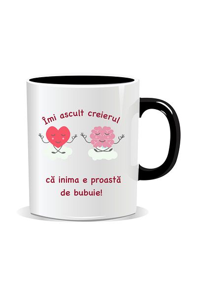 OEM Personalized mug with funny message, I listen to my brain because my heart is pounding, black interior
