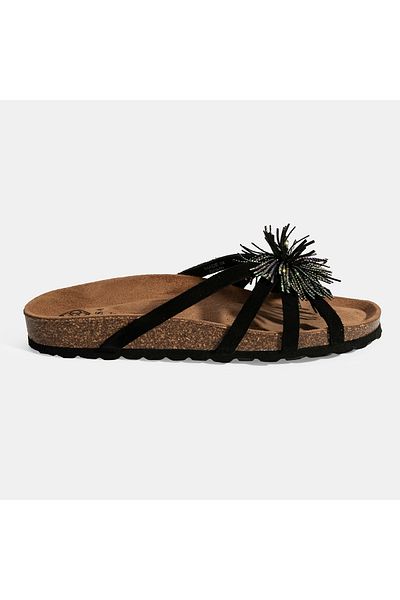Desa Women's Black Stone Detailed Suede Slippers