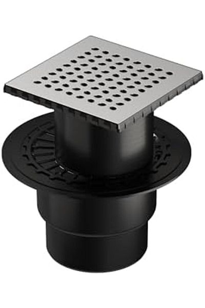 MCreative V-Flow Square 5607287   Insulated Shower Channel with Bottom Outlet, 15X15 Cm, Dk 200 Cap, Matt Chrome