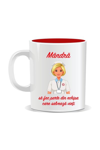 OEM Personalized mug for nurses, I'm proud to be part of the team - red interior
