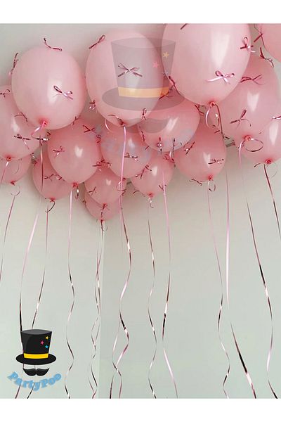 PartyPoo Pink Balloon Set with Pink Bow Ribbon 10 Pieces |   Birthday Bow Balloon, Ribbon Balloon
