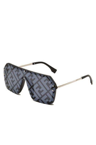 Tessero Unisex Sunglasses with Dark Blue F-pattern Lens, Oversize, UV400 Protection, Tessero, Silver