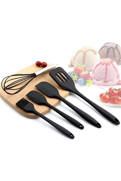 SIKS Set of 5 SIKS® Heat-Resistant Silicone Kitchen Utensils, Whisk, Brush, Large Spatula, Small Spatula