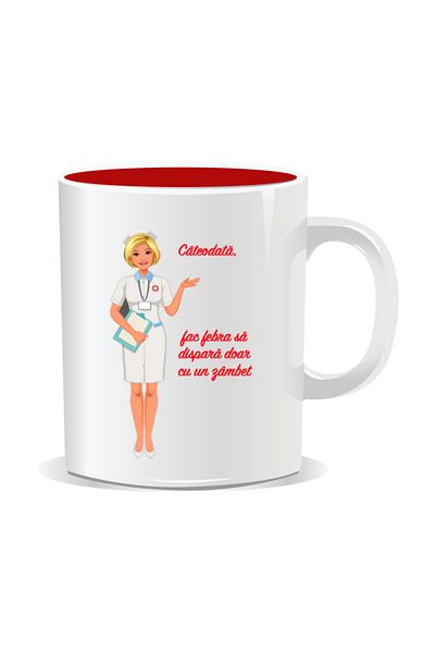 OEM Personalized mug for nurses, I make fever go away with just a smile - Red interior