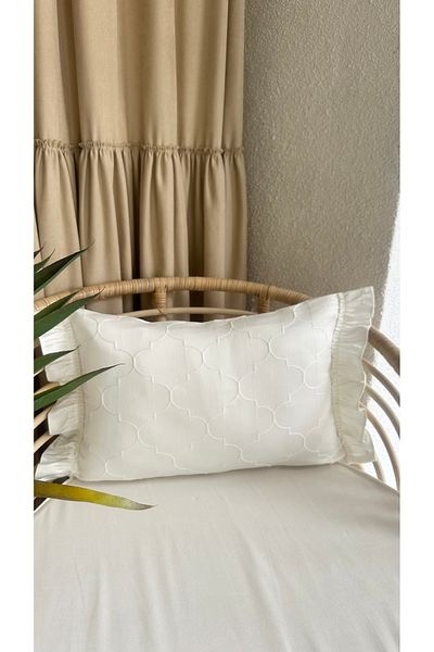 Decamor home Ecru Patterned Ruffle Throw Pillow Cover