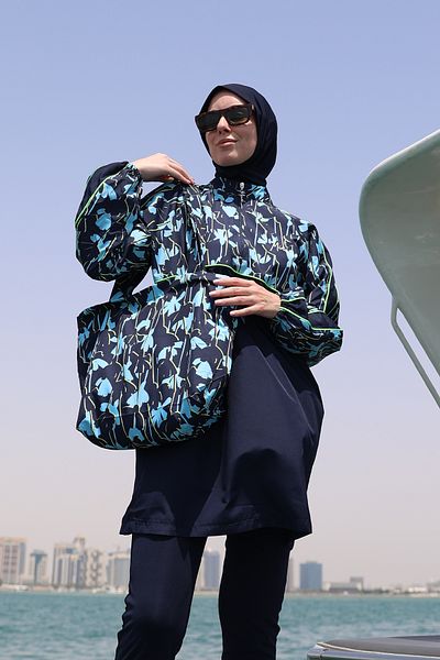 Minel Women's Navy Blue Digital Printed Beach Bag Ç-061
