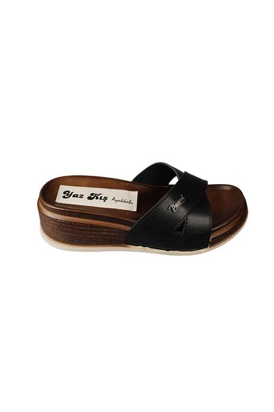 Yaz Kış Ayakkabı Yazkiş Women's Black Red Copper 5cm Wedge Cork Sole Slippers