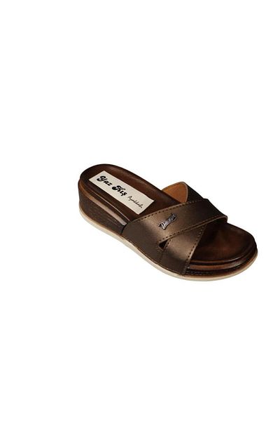 Yaz Kış Ayakkabı Yazkiş Women's Black Red Copper 5cm Wedge Cork Sole Slippers
