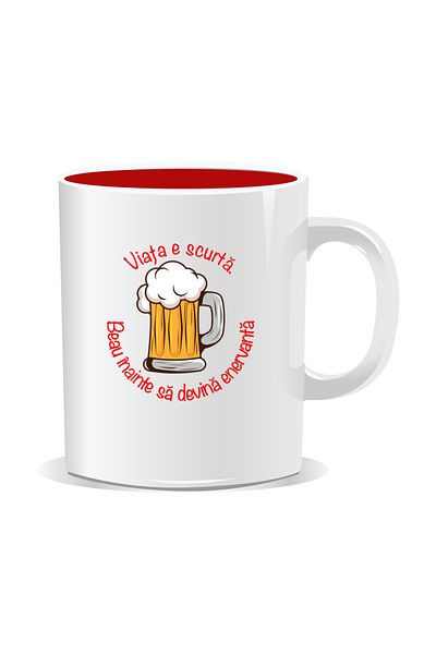OEM Personalized mug with message for stylish drinkers, Life is short - Red interior