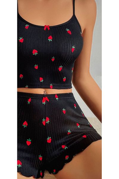 Lotiva Wear Women's Strawberry Patterned Shorts Pajama Set