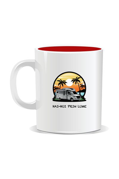 OEM Personalized mug with messages for campers, Hai-Hui around the world - Red interior