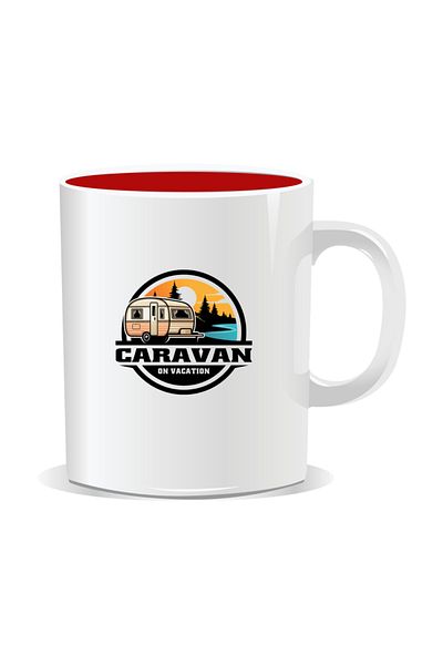 OEM Personalized mug with messages for campers, Caravan on vacation - Red interior