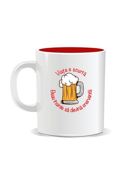 OEM Personalized mug with message for stylish drinkers, Life is short - Red interior