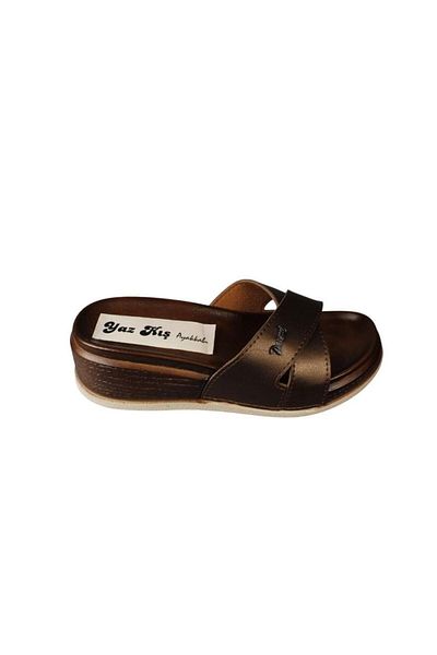 Yaz Kış Ayakkabı Yazkiş Women's Black Red Copper 5cm Wedge Cork Sole Slippers