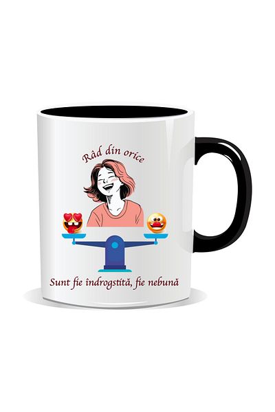 OEM Personalized mug with funny message, I laugh at everything. I'm either in love or crazy-Black interior