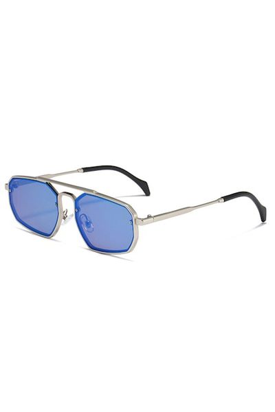 Tessero Unisex Fashion Aviator Sunglasses, Metal Frame and Blue Mirror Lenses, UV400 Protection, Tes