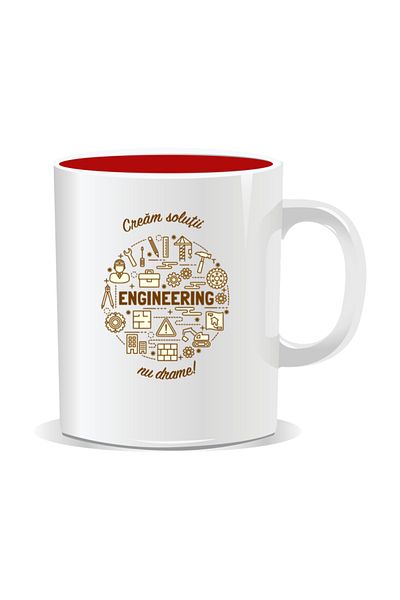 OEM Personalized mug with messages for engineers, We create solutions, not dramas - Red interior