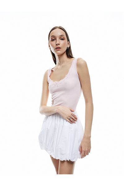 Koton New Season Lace Detailed Bow U Neck Sleeveless Slim Fit Blouse
