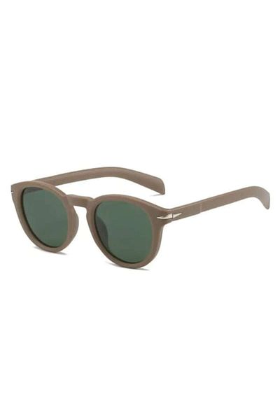 Tessero Sunglasses - Rounded Retro Vintage Matte Frame UV400 Protection, Unisex, Brown