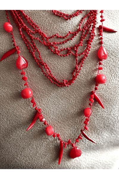 Filmaldım Red Stone Bohemian Necklace and Bracelet