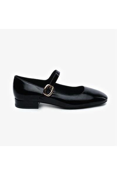 Greyder 59190 Black Wrinkled Patent Leather Genuine Leather Women's Ballerinas