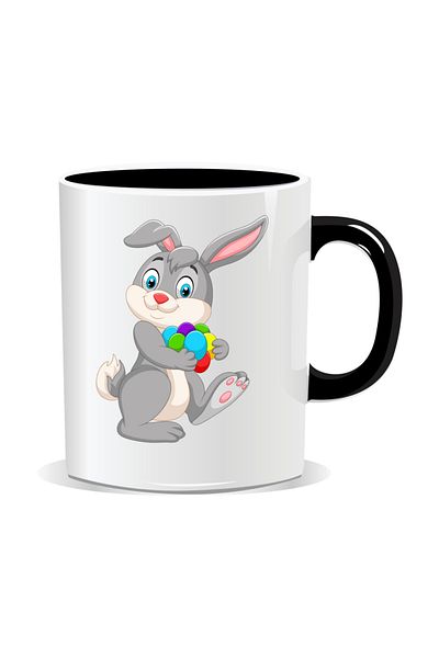 OEM Personalized Easter mug, Bunny with many painted eggs - Black interior