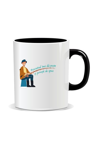 OEM Personalized mug with message for fishermen, Fishing gives me fish and stories to tell Black interior