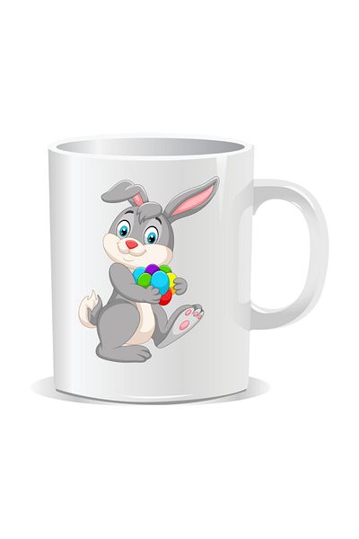 OEM Personalized Easter mug, Bunny with many painted eggs - White interior