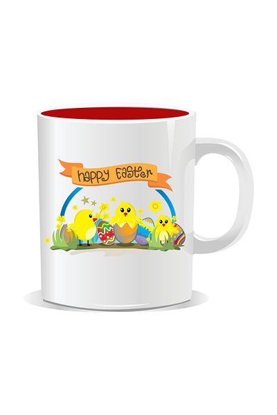 OEM Personalized Easter mug, Happy Easter with chicken - Red interior