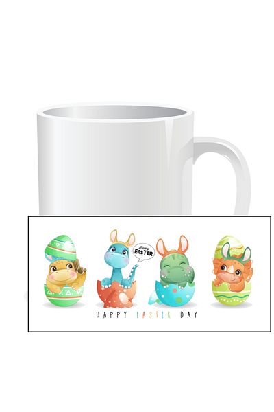 OEM Cana personalizata pentru Paste, Happy Easter Day Dinozauri - Interior alb
