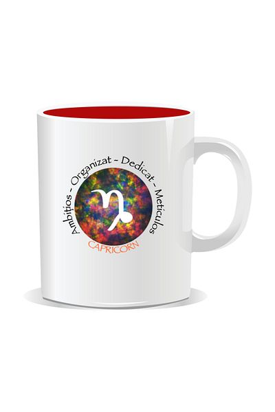 OEM Personalized mug with zodiac, Cosmos colored with Capricorn - Red interior