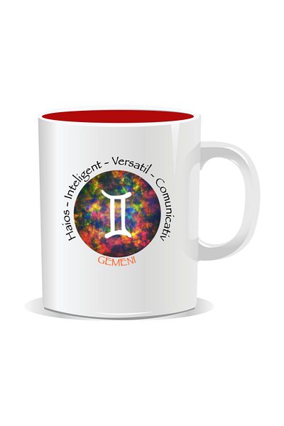 OEM Personalized mug with zodiac, Cosmos colored with Gemini - Red interior