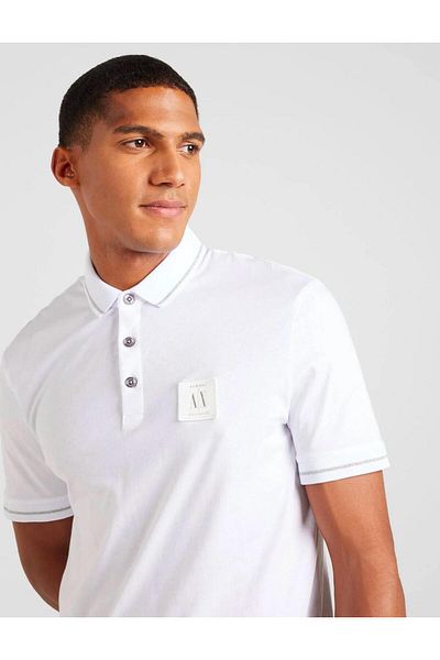 Armani Exchange Men's Metallic Icon Logo Polo White