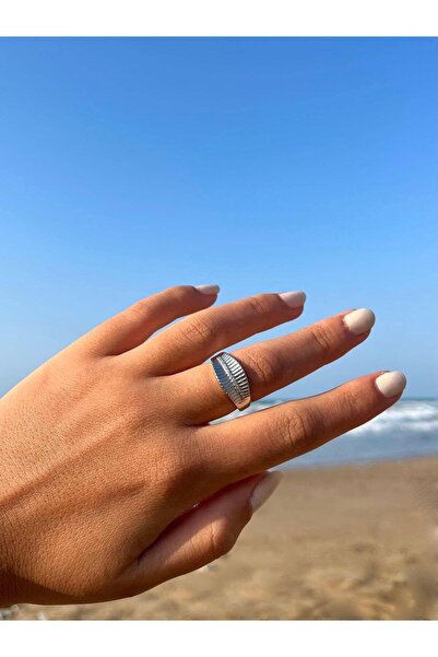 Zerys Jewelry خاتم فضي اللون قابل للتعديل مع تفاصيل خطية